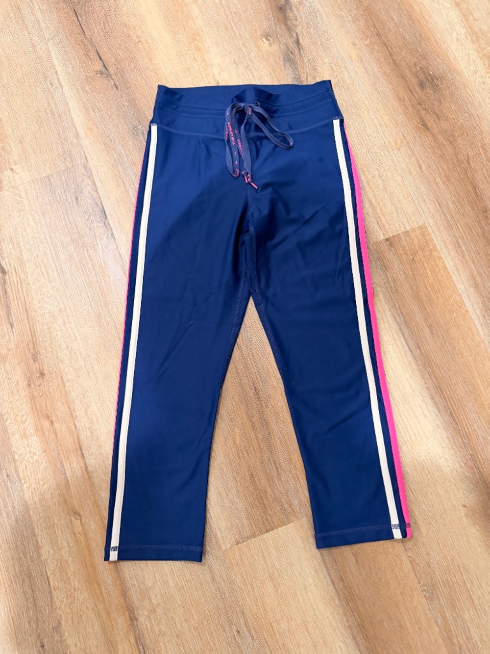 Blue 7/8 leggings with side stripe-size 6